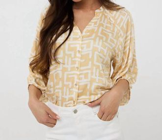 Esqualo Eta Electric Raglan Sleeve Blouse In Tan White And Gold