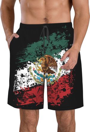 AOOEDM Mexican American Flag Mens Swimming Shorts Quick Dry Beach Trunks Swimwear with Mesh Lining