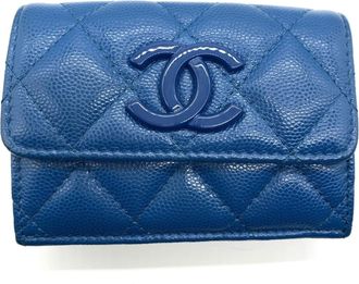 Chanel Matelasse Blue Grained Calfskin Wallet (Tri-Fold) (Pre-Owned)
