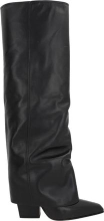 PARIS TEXAS Jane Glad Leren Fold-Over Laarzen - Dames - Hoge Laarzen - Zwart - 37 EU - Leer - Schoenen