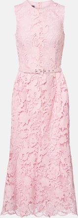 Monique Lhuillier Floral belted lace midi dress