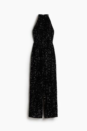 H&M Paillettenbesetzter Neckholder-Jumpsuit - Schwarz