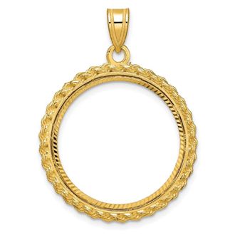 Diamond2Deal 14k Yellow Gold Diamond-cut Casted Rope 22.0mm Coin Bezel Pendant
