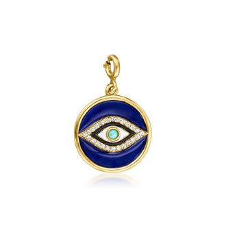 Ross-Simons White Topaz, Turquoise and Multicolored Enamel Evil Eye Charm in 18kt Gold Over Sterling