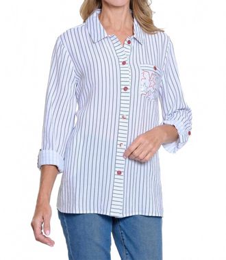 Multiples M25508Bm Printed Crinkle Woven Shirt In Rich Navy