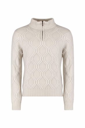 Moorer Womens Half Zip Cable Knit Sweater In Pearl