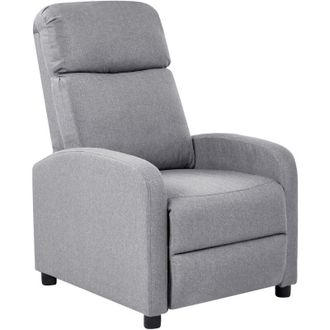 Beliani Poltrona reclinabile ergonomica in finto lino Schienale e poggiapiedi regolabili Struttura in legno Grigio Eminence