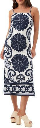 Trina Turk Marita 3 Printed Square Neck Midi Dress in Sumi Blue/whitewash at Nordstrom, Size 10