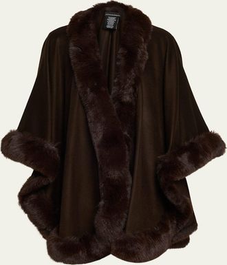 Sofiacashmere Cashmere Cape With Faux Fur Trim