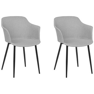 Beliani Conjunto De 2 Sillas De Comedor Retro Tapizadas Con Reposabrazos Color Gris Claro Elim