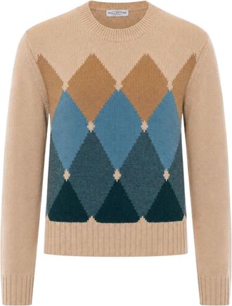 Ballantyne Argyle Pattern Cashmere Crewneck Sweater