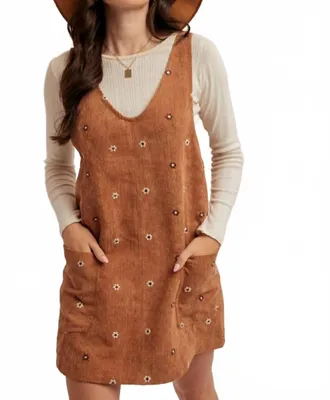 Hem & Thread Give Me Fall Corduroy Dress In Beige