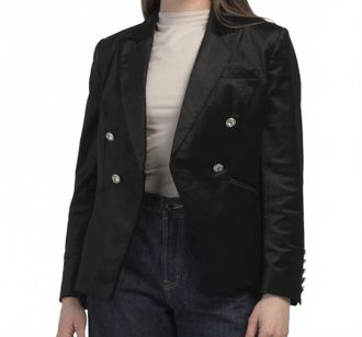 Elie Tahari Double Breast Rhinestone Button Blazer In Black