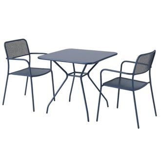 Oviala Conjunto de mesa de jard&iacute;n azul y 2 sillones