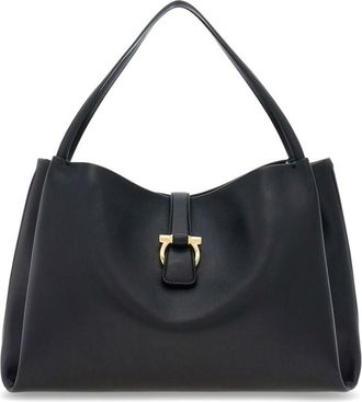 Ferragamo medium Gancini clasp tote bag - women - CALFSKIN/Fabric/CALFSKIN - One Size - Black