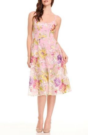Dress The Population Uma Floral Embroidered Fit & Flare Dress in Lilac Multi at Nordstrom Rack, Size Large