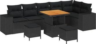 vidaXL Conjunto De Sof&aacute; De Jard&iacute;n Con Coj&iacute;n Con Almohada 9 Pcs Negro Vidaxl