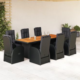 Berkfield Home 9 Piece Garden Dining Set with Cushions Black Poly Rattan