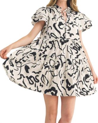 Merci Ruffle Sleeve Mini Dress In Black/white