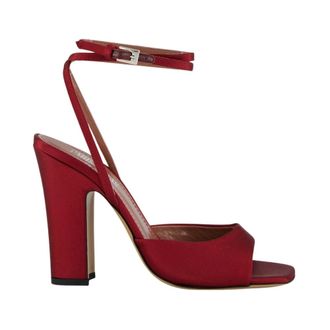 PARIS TEXAS High Heel Sandals, female, Brown, 3 UK, Luxurious Rouge Noir Satin Sandals