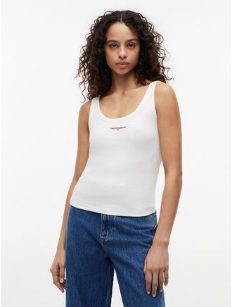 Tommy Hilfiger Womens Tommy Jeans Slim Fit Rib-Knit Tank Top - Ecru - XL