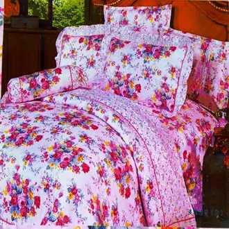 OEM Elegante Juego De Ropa De Cama De Sat&eacute;n: Flores Blancas Sobre Fondo Rosa