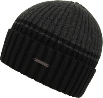 Chillouts Beanie CHILLOUTS Malik Hat, Damen, dunkelgrau, schwarz, Rippstrick, Materialmix, M&uuml;tzen Beanie, Mit Umschlag, zweifarbig
