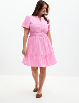 Contemporaine Womens Slit collar tiered poplin dress