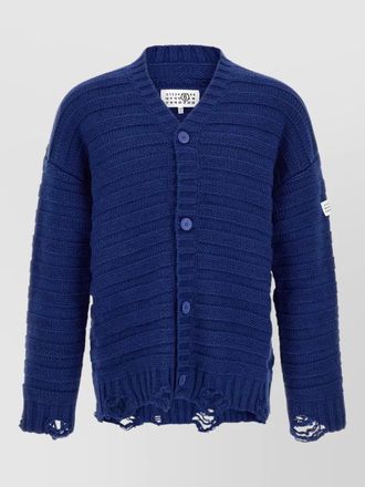 Maison Margiela wool cardigan distressed hem ribbed texture