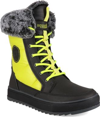 Santana Canada Minden Metallic Faux Fur Lined Lace-Up Boot in Black /Yellow at Nordstrom Rack, Size 10