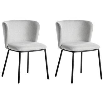 Beliani Conjunto De 2 Sillas De Comedor Modernas Con Asiento Tapizado En Tela Y Respaldo Curvado Sin Brazos Patas Negras Gris Claro Mina