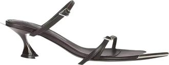 MUGLER Zwarte Sandalen met Hak en Zilveren Details - Dames - Muiltjes - Zwart - 38 EU - Leer - Schoenen