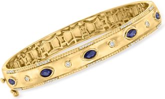 Ross-Simons Sapphire and. Diamond Bangle Bracelet in 18kt Gold Over Sterling