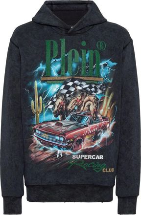 Philipp Plein Hoodie Sweatshirt LS Racing Club - Heren - Hoodies - Zwart - M - Katoen - Hoodies & sweatvesten