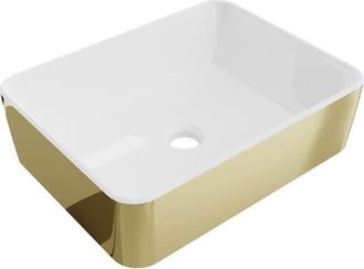 Desconocido Desconocido - Lavabo cerámico sobre encimera, 48x37x13 cm, Blanco/Dorado
