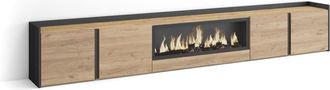 Skraut Home Skraut Home - Mueble Tv, Televisi&oacute;n, Muebles De Sal&oacute;n, Almacenaje, 315x35x50cm, Para Tv Hasta 80, Chimenea El&eacute;ctrica Xxl, Estilo Moderno, Roble Y Negr