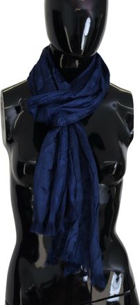 Costume National Blue Silk Shawl Foulard Fringes Womens Scarf