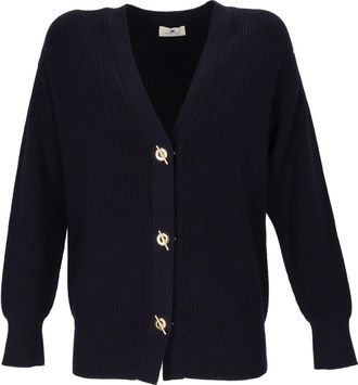 Elisabetta Franchi Ribbed Knit Cardigan With Deep V-Neckline