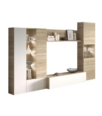 F.R.S. Frs - Mueble Salon Macael En Roble Canadian Y Blanco Brillo Con Led 185 Cm(alto)260 Cm(ancho)42 Cm(largo)