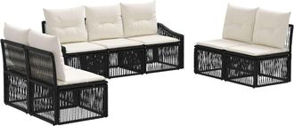 vidaXL Conjunto De Sof&aacute;s De Jard&iacute;n 7 Uds. Negro Rat&aacute;n Sint&eacute;tico Vidaxl