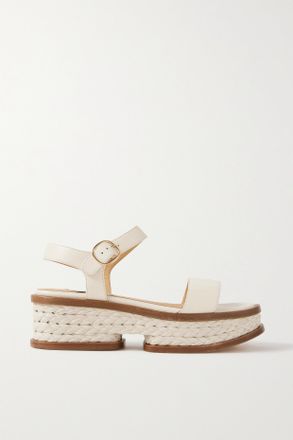 Gabriela Hearst Sandali In Pelle Con Finiture In Rafia Michael - Crema
