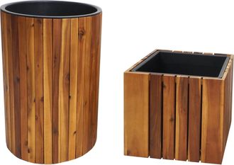 Hhg Juego De 2 Jardineras Hhg 584, Maceta, Jardinera, Maceta Para Flores, Redonda, Angular, Para Exterior, Madera De Acacia, Marr&oacute;n, Sin Montar