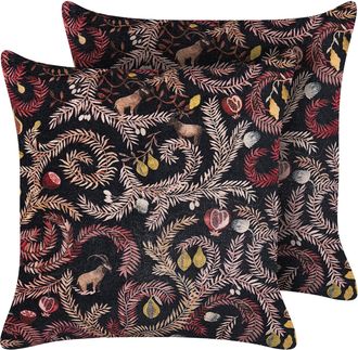 Beliani Conjunto De 2 Cojines De Terciopelo Negro Rosa 45 X 45 Cm Algod&oacute;n Bot&aacute;nico Ricinus