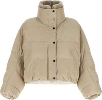 Brunello Cucinelli Cropped Down Jacket - Dames - Winterjassen - Beige - M - Leer - Jassen