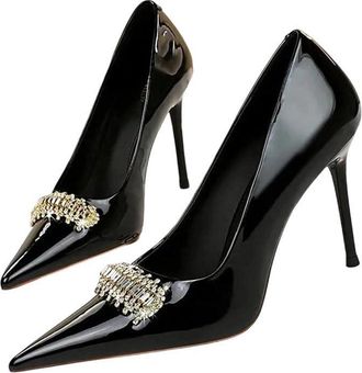 Generic Womens Patent Leather High Heel Pumps Crystal Detail Wedding Party Dress Shoes Black