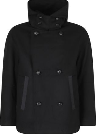 Duno Black Hooded Wool-Blend Peacoat