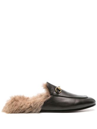 Gucci Princetown lammy muiltjes - Zwart