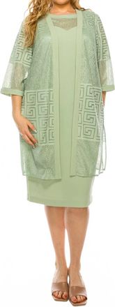 Maya Brooke Two Piece 3/4 Sleeve Jacket Dress Set In Sage