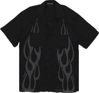 Vision Of Super Flames All Over Korte Mouw Shirt - Heren - Korte mouwen Overhemden - Zwart - XL - Leer - Overhemden