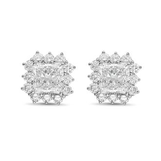 Diana M. Jewels 14kt white gold 5cts lab grown Radiant Cut Diamond Halo Earrings